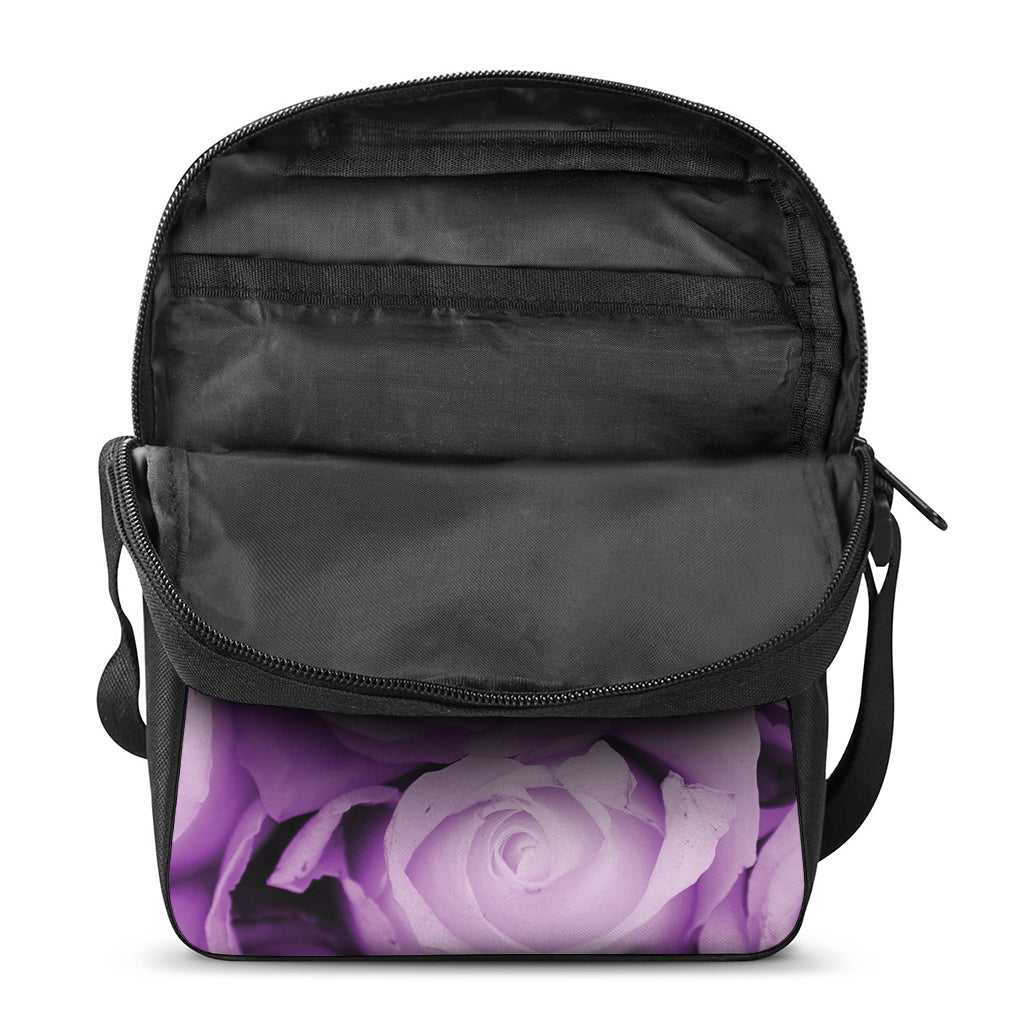 Purple Rose Print Rectangular Crossbody Bag