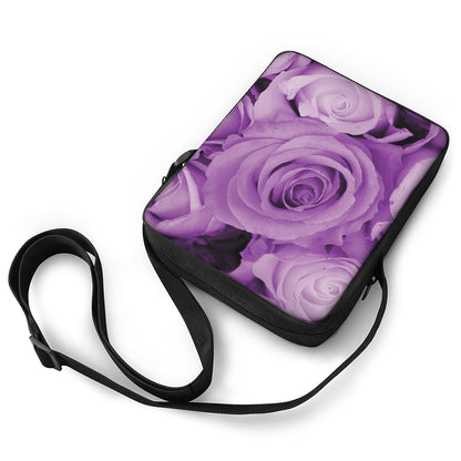 Purple Rose Print Rectangular Crossbody Bag