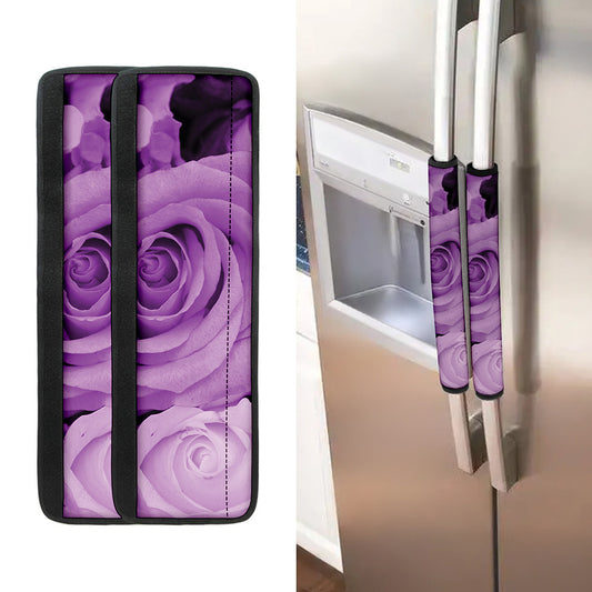 Purple Rose Print Refrigerator Handle Covers