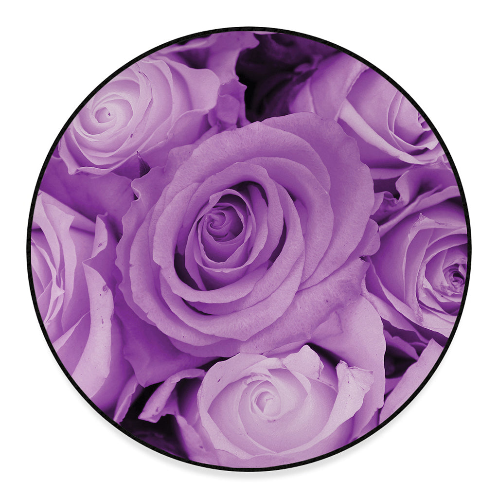 Purple Rose Print Round Floor Mat