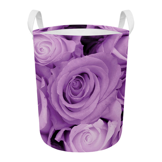 Purple Rose Print Round Laundry Basket