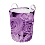 Purple Rose Print Round Laundry Basket