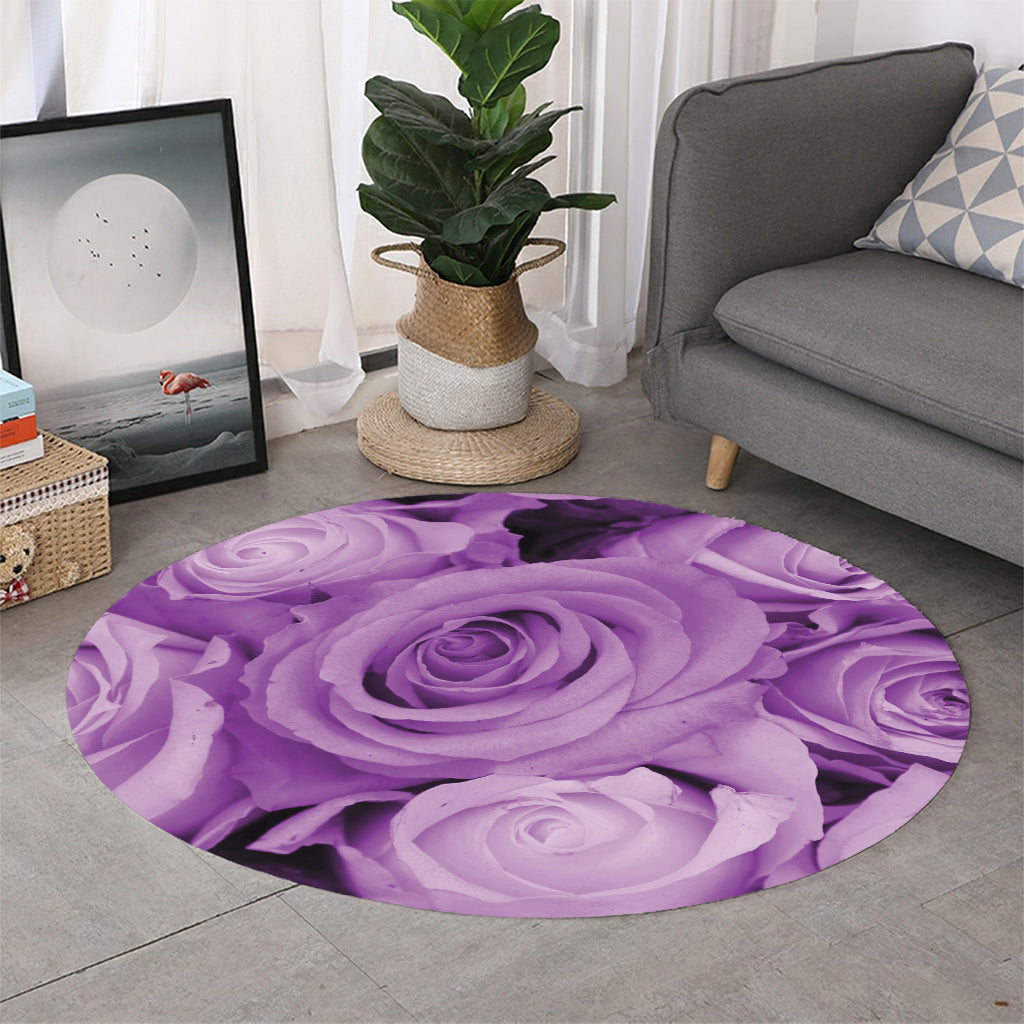 Purple Rose Print Round Rug