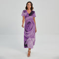 Purple Rose Print Short Sleeve Maxi Dress