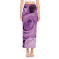 Purple Rose Print Side Slit Maxi Skirt