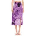 Purple Rose Print Side Slit Midi Skirt