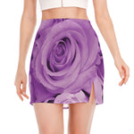 Purple Rose Print Side Slit Mini Skirt