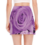 Purple Rose Print Side Slit Mini Skirt