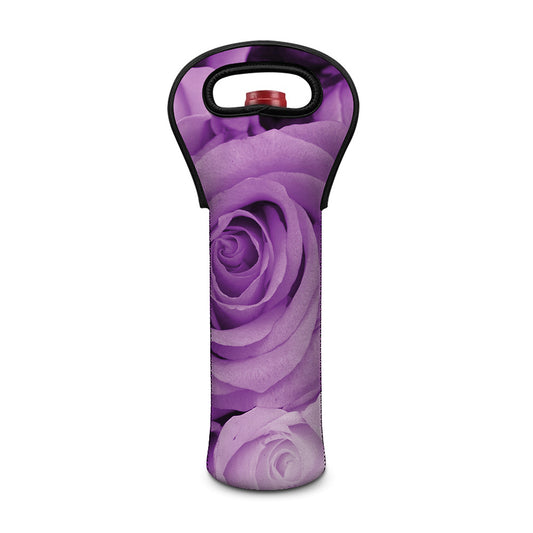Purple Rose Print Single Neoprene Wine Tote