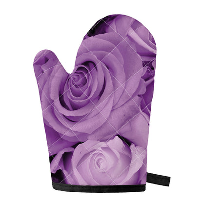 Purple Rose Print Single Oven Mitt