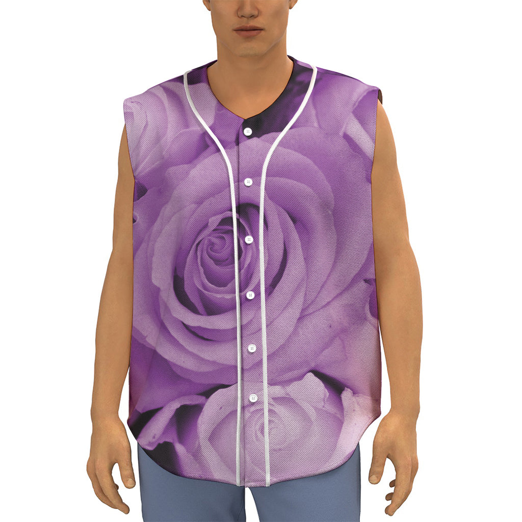 Purple Rose Print Sleeveless Baseball Jersey