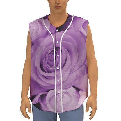 Purple Rose Print Sleeveless Baseball Jersey