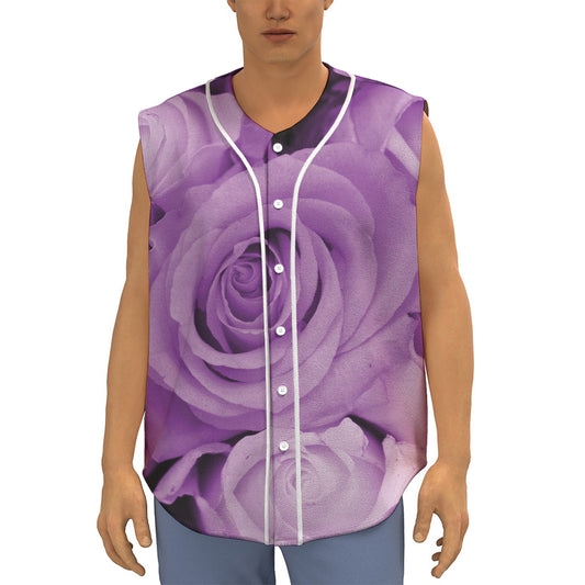 Purple Rose Print Sleeveless Baseball Jersey