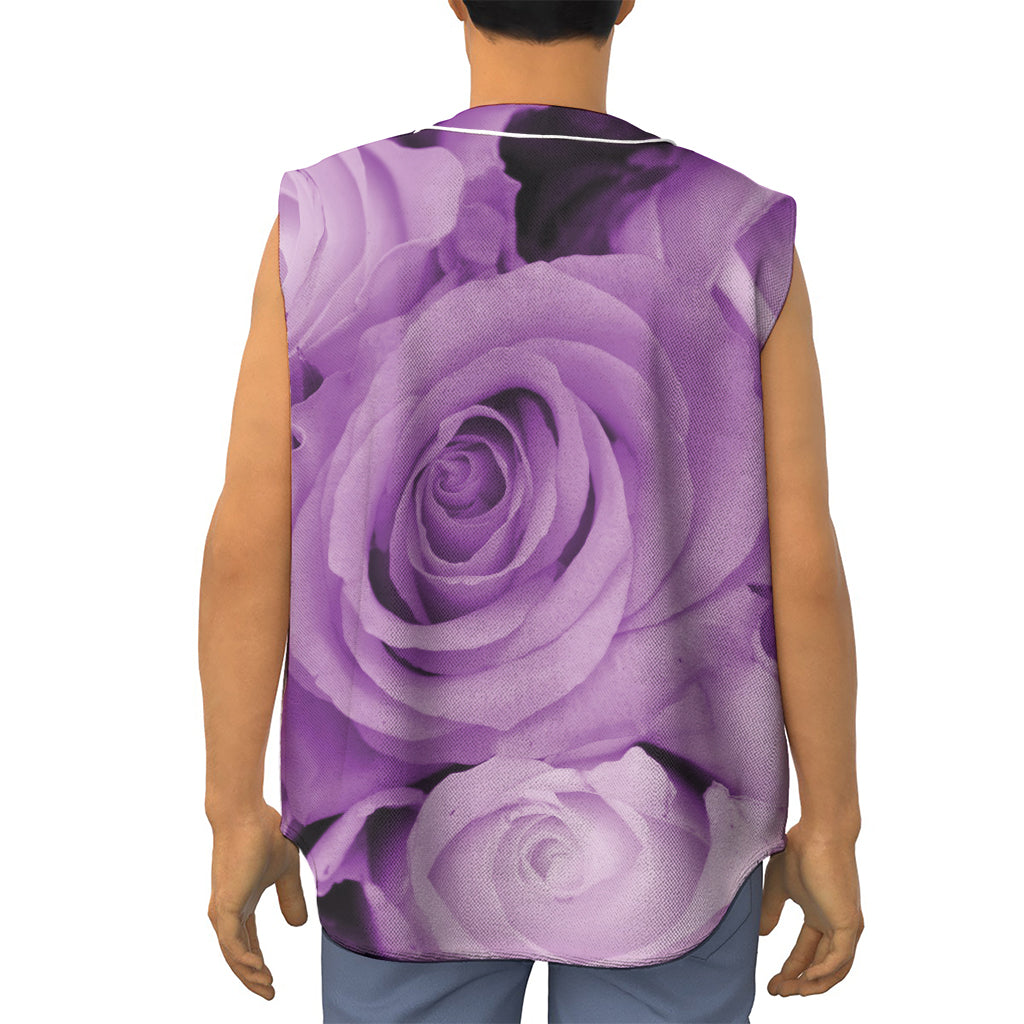 Purple Rose Print Sleeveless Baseball Jersey