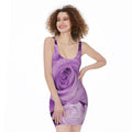 Purple Rose Print Sleeveless Bodycon Dress