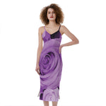 Purple Rose Print Slim Fit Midi Cami Dress