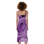 Purple Rose Print Slim Fit Midi Cami Dress