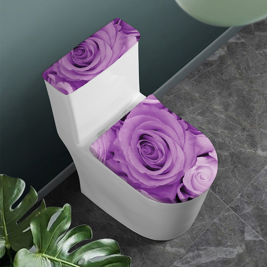 Purple Rose Print Toilet Lid And Tank Cover Set