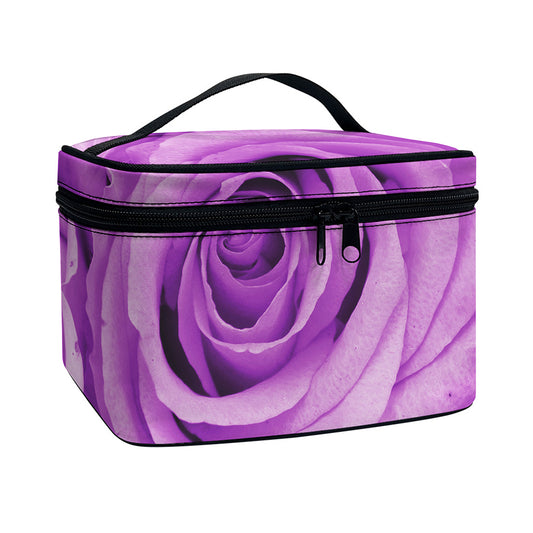 Purple Rose Print Travel Makeup Bag