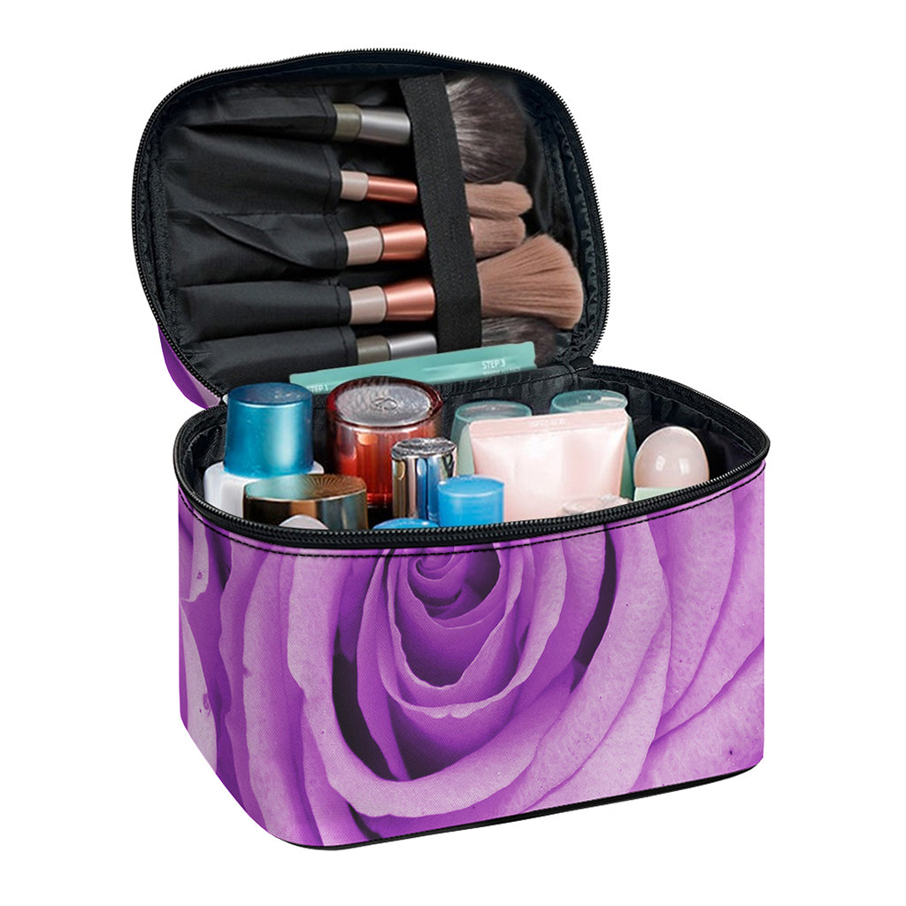 Purple Rose Print Travel Makeup Bag