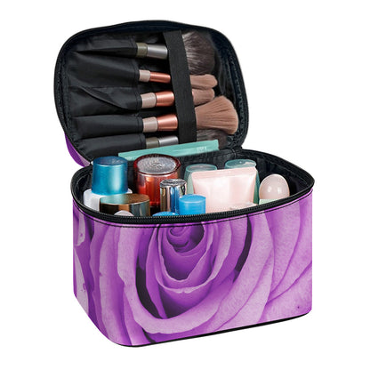 Purple Rose Print Travel Makeup Bag