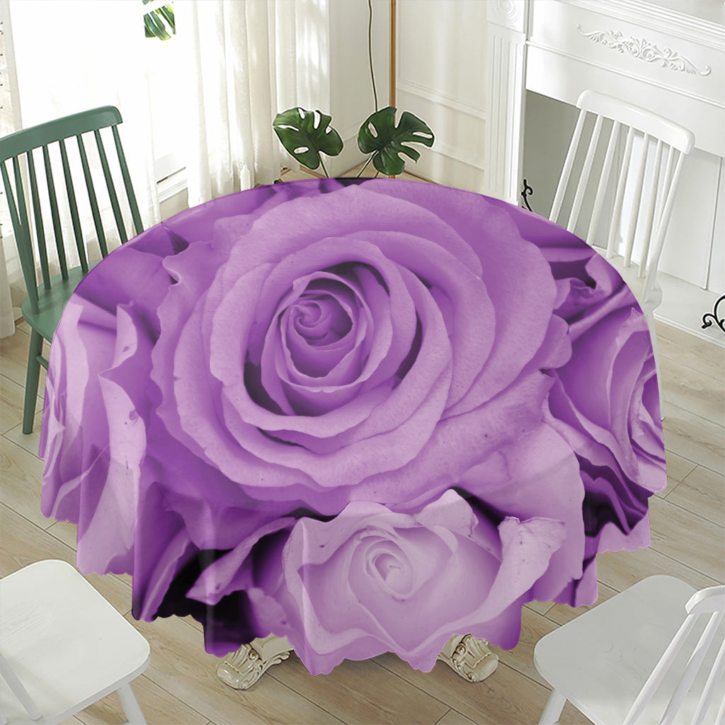 Purple Rose Print Waterproof Round Tablecloth