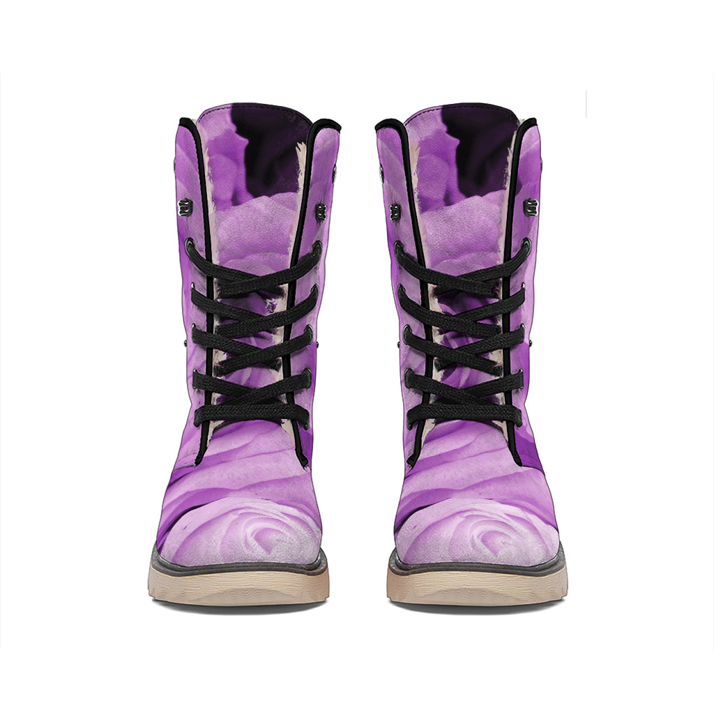 Purple Rose Print Winter Boots