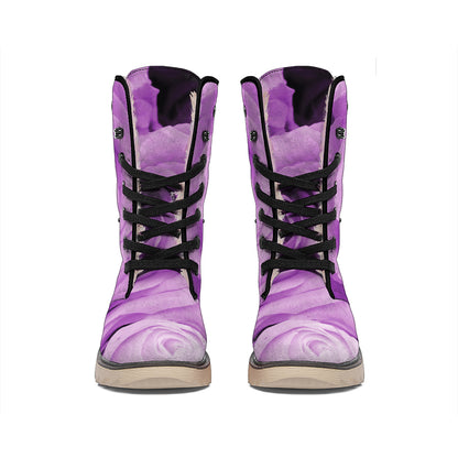 Purple Rose Print Winter Boots