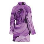 Purple Rose Print Women's Bathrobe