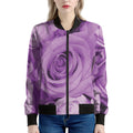 Purple Rose Print Women's Bomber Jacket