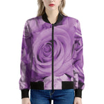 Purple Rose Print Women's Bomber Jacket