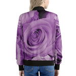 Purple Rose Print Women's Bomber Jacket