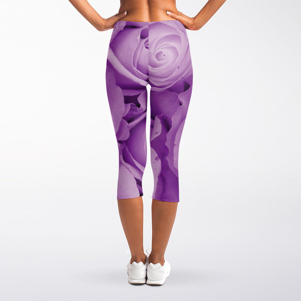 Purple Rose Print Women's Capri Leggings