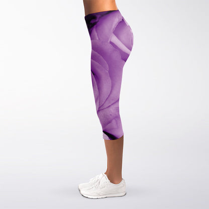 Purple Rose Print Women's Capri Leggings