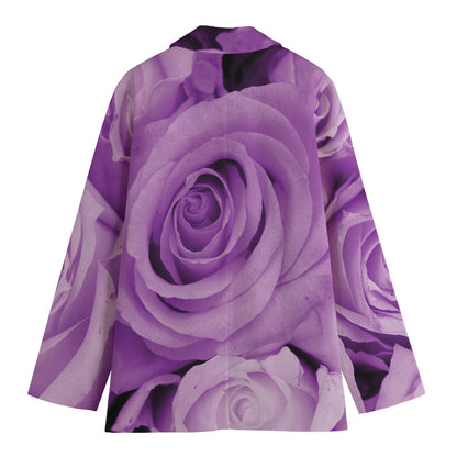 Purple Rose Print Women's Cotton Blazer