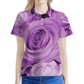 Purple Rose Print Women's Polo Shirt