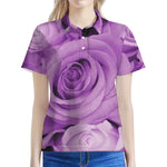 Purple Rose Print Women's Polo Shirt