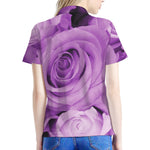 Purple Rose Print Women's Polo Shirt