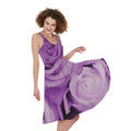Purple Rose Print Sleeveless Knee Length Dress