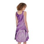 Purple Rose Print Women's Sleeveless Dress