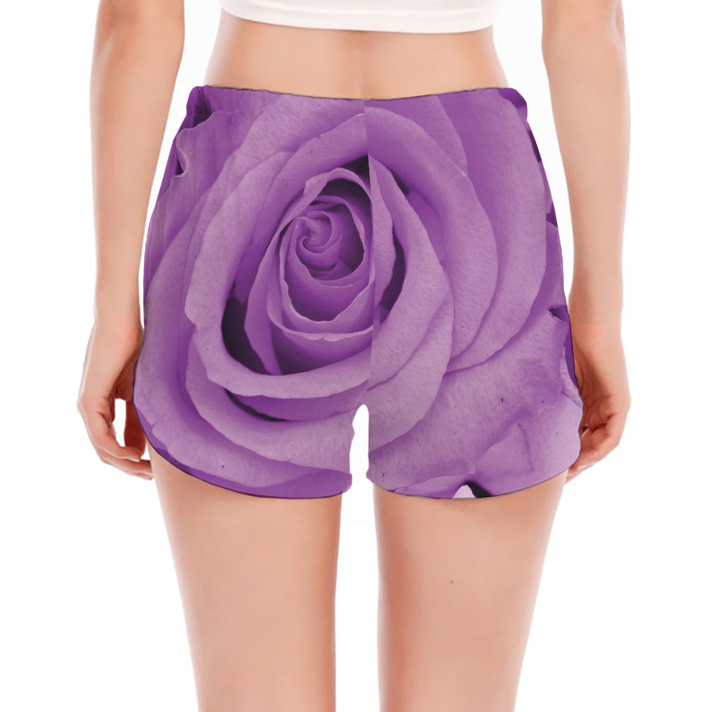 Purple Rose Print Women's Split Running Shorts