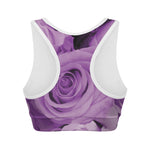 Purple Rose Print Women's Sports Bra