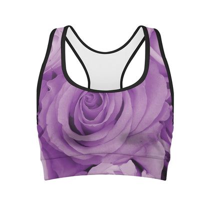 Purple Rose Print Women's Sports Bra