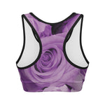 Purple Rose Print Women's Sports Bra