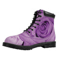 Purple Rose Print Padded Collar Lace Up Boots