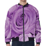 Purple Rose Print Zip Sleeve Bomber Jacket