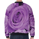 Purple Rose Print Zip Sleeve Bomber Jacket