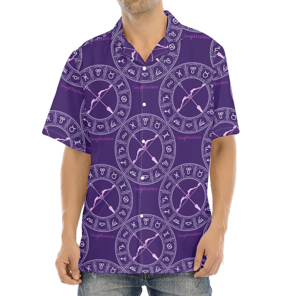 Purple Sagittarius Zodiac Pattern Print Aloha Shirt