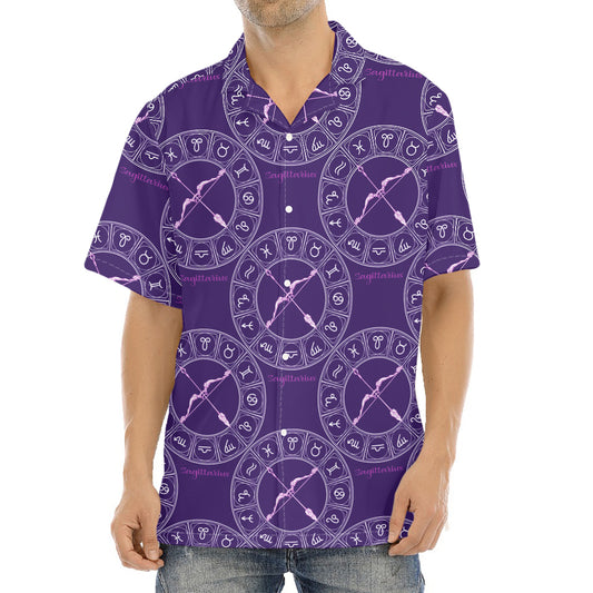 Purple Sagittarius Zodiac Pattern Print Aloha Shirt