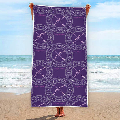 Purple Sagittarius Zodiac Pattern Print Beach Towel